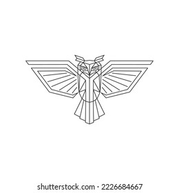 Geometric owl. Bird graphic design logo, label, sign, identity.