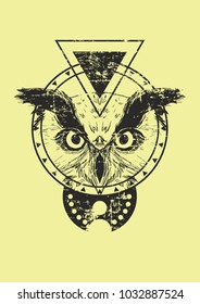geometric owl in a circle with triangles.