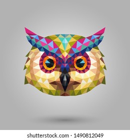 geometric owl head low polygon design on gray background