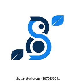 Geometric Owl logo made from blue lines. Icon. Vector