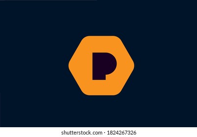 geometric P alphabet letter logo icon template. Hexagon orange design for company and business