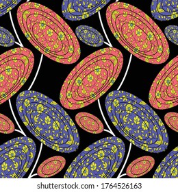 Geometric pach work paisley pattern on black background