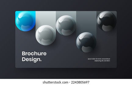 Geometric pamphlet design vector concept. Clean realistic spheres handbill template.
