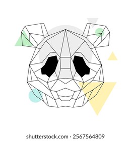 Geometric panda face illustration abstract shapes. Minimalistic design polygonal lines animal art design panda face.