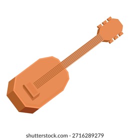 Geometric panduri, georgian three string plucked musical instrument, lying isolated on white background