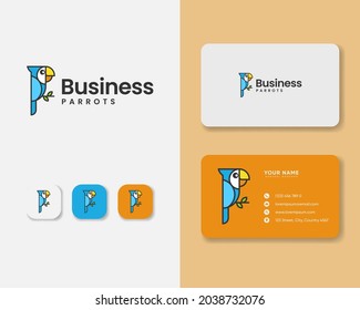 Geometric parrot logo design and business card