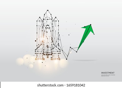 Línea de partículas geométricas y punto del transbordador espacial.
 Ilustración abstracta vectorial. concepto de diseño gráfico de Tecnología.
- peso de trazo de línea editable