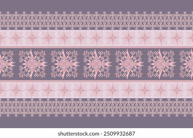 Geometric pastel color floral pattern on navy blue background vector illustration.flower ethnic pixel pattern,Aztec style,abstract background.design for texture,fabric,clothing.