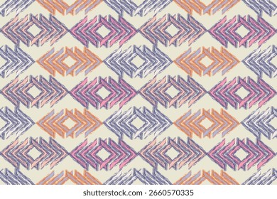 Patrón geométrico de diamantes pastel en tonos rosa, naranja y púrpura. Ideal para telas boho, fondos digitales, decoración del hogar y diseño textil sin costuras.
