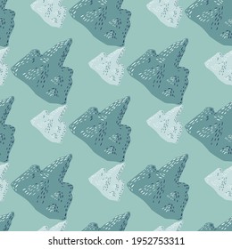 Geometric pastel tones seamless pattern with iceberg silhouettes in green tones. Arctic backdrop. Great for fabric design, textile print, wrapping, cover. Vector illustration.