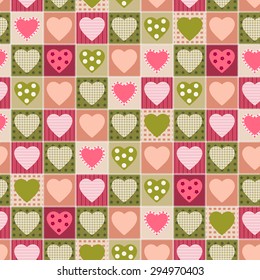 Geometric patchwork background with heart, star, dot, vector illustration, seamless pattern