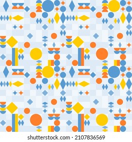 Geometric patchwork pattern. Seamless abstract shapes texture. Vector textile print of wallpaper pattern.