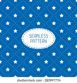 Geometric patriotic seamless pattern with white, blue stars. American symbols. USA flag. 4th of July. Wrapping paper. Paper for scrapbook. Tiling. Vector nautical illustration background. 