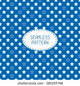 Geometric patriotic seamless pattern with white, blue stars. American symbols. USA flag. 4th of July. Wrapping paper. Paper for scrapbook. Tiling. Vector nautical illustration background. 