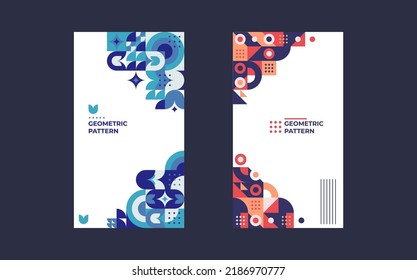 geometric pattern 16:9 ratio template for mobile content, poster, flyer, brochure. geometric pattern Bauhaus design template. vector background, blue and orange color.