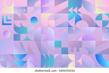 Geometric pattern with 30s styled shapes inspired by Bauhaus and modern vapor wave pale colors for abstract background or wallpaper