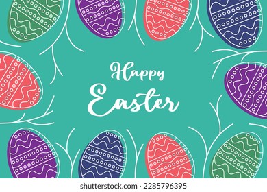 geometric pattern abstract background, with transparent easter ornament and twigs, Template for banner, poster, social media, spring greeting card.