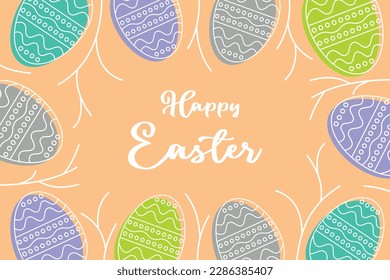 geometric pattern abstract background, with transparent easter ornament and twigs, Template for banner, poster, social media, spring greeting card.