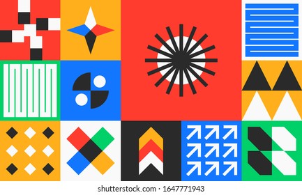 Geometric Pattern – Abstract Bauhaus Style Vector Background with Colorful Shapes