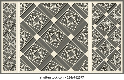 Geometric pattern abstract, futuristic squares. Laser cutting of a decorative panel. Template for cutting plywood, wood, paper, cardboard and metal.
