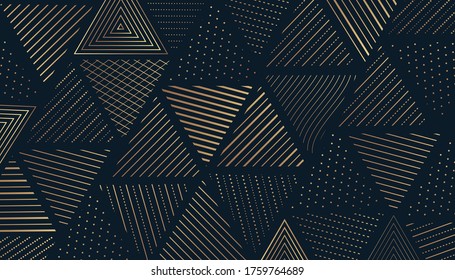 Geometric pattern of abstract golden seamless triangle. Vector background with gold geometry chevron pattern texture for backdrop tile template design.