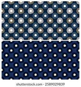 Geometric pattern abstract round shapes motif classic blue minimal background. Repeat tiny small elements modern fabric design textile swatch ladies dress, men's scarf, shirt allover print block.