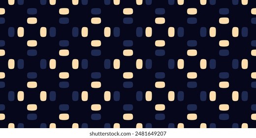 Geometric pattern abstract square shapes motif classic blue minimal background. Small elements modern fashion fabric design textile swatch ladies dress, man shirt all over print block. Vector graphic.