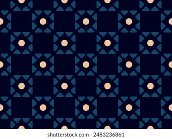 Geometric pattern abstract square shapes motif classic blue minimal background. Small elements modern fashion fabric design textile swatch ladies dress, man shirt all over print block. Vector graphic.