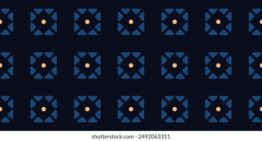 Geometric pattern abstract square shapes motif classic blue minimal background. Small elements modern fashion fabric design textile swatch ladies dress, man shirt all over print block. Vector graphic.