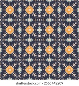 Geometric Pattern - Abstract Tiles  (Navy, Softy Blue, Yellow, Cream) - Repeating Vector Image; Easily Editable; Endless Design; Colorful lIlustration. Print for Gift Paper, Packaging, etc.