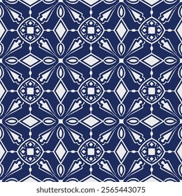 Geometric Pattern - Abstract Tiles  (Navy, White) - Repeating Vector Image; Easily Editable; Endless Design; Colorful lIlustration. Print for Gift Paper, Packaging, etc.