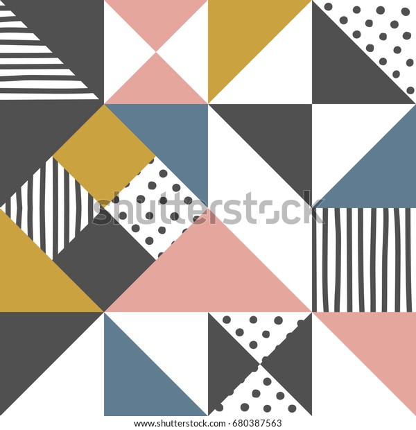 Geometric pattern. Abstract triangle background with hand drawn stripe and polka dot Vector illustration. 