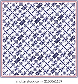 Geometric pattern with anchors. Square marine template.  Silk neckerchief, shawl bandana, handkerchief design.