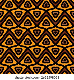 Padrão geométrico - impressão animal e triângulos (laranja, preto, marrom, caramelo - imagem vetorial repetitiva; facilmente editável; design infinito; ilustração colorida. Imprimir para papel-presente, embalagem, etc.