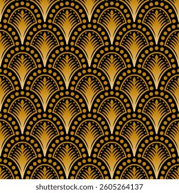 Geometric Pattern - Art Deco (Black, Golden) - Repeating Vector Image; Easily Editable; Endless Design; Colorful lIlustration. Print for Gift Paper, Packaging, etc.