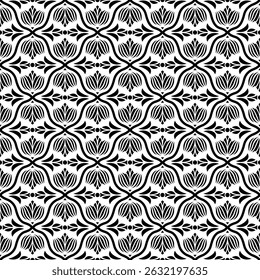 Geometric Pattern - Art Nouveau Flowers and Roses (Black, White) - Repeating Vector Image; Easily Editable; Endless Design; Colorful lIlustration. Print for Gift Paper, Packaging, etc.