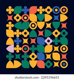 Geometric pattern background. Abstract circle square shapes, modern minimal swiss poster layout. Bauhaus style Vector flat set	