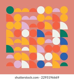 Geometric pattern background. Abstract circle square shapes, modern minimal swiss poster layout. Bauhaus style Vector flat set	