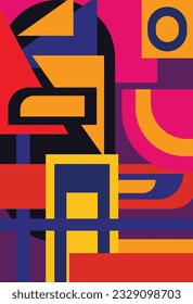 Geometric pattern background, Abstract vector circle, triangle and square lines color art design. Colorful bauhaus pattern background