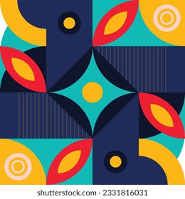 Geometric pattern background, Abstract vector circle, triangle and square lines color art design. Colorful Bauhaus pattern background