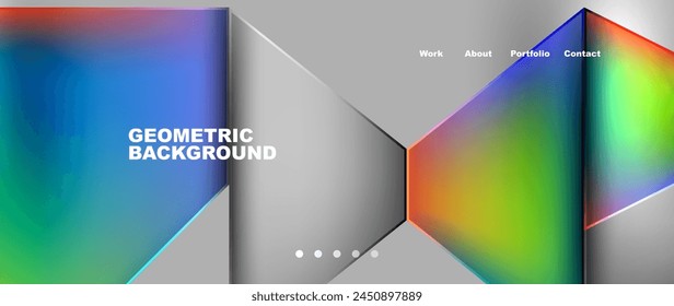 A geometric pattern background featuring rectangles, triangles, circles, and symmetry. It includes a rainbow of colors like electric blue and magenta with various tints and shades