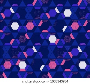 Geometric pattern. Geometric background with hexagons and triangles. Abstract vector pattern for fabric, wallpaper, kids goods, for sport textile.