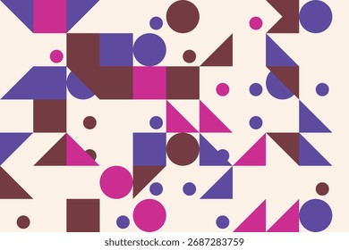 Geometric pattern background with triangles squares and circles in vibrant colors
