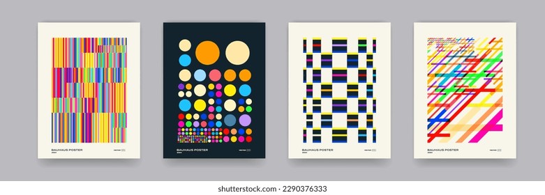 Geometric pattern background, vector abstract contemporary art poster. Multicolored yellow, blue, red and green color, trendy pattern backgrounds set. Modern op-art