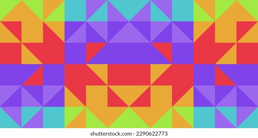 geometric pattern background, vector abstract circle, triangle and square line art. Yellow, blue, red and green colors, trendy pattern background