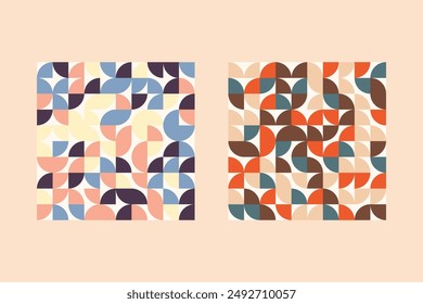 geometric pattern background vector abstract circle. Yellow, blue, red and green color, Flat design pattern backgrounds set Bauhaus 