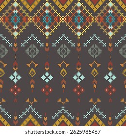Geometric  pattern background vector illustration.flower ethnic pixel pattern,Aztec style,abstract background.design for texture,fabric,clothing,decoration,print and another
