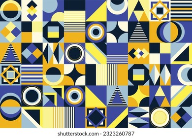 Geometric pattern background, vector multicolor geometry print design with rectangles, squares and circles