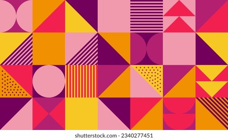 Geometric pattern background, vector multicolor geometry print design with rectangles, squares and circles