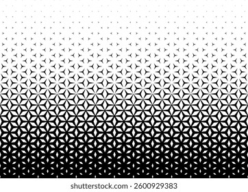 Geometric pattern based on three-pointed stars on a white background Seamless in one direction Average fade out Optical halftone effect Transition into Black